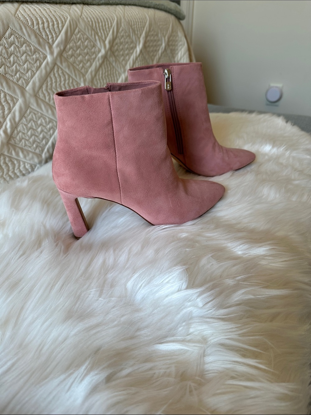 Womens Pink Suede Ankle Boots with Side Zip
